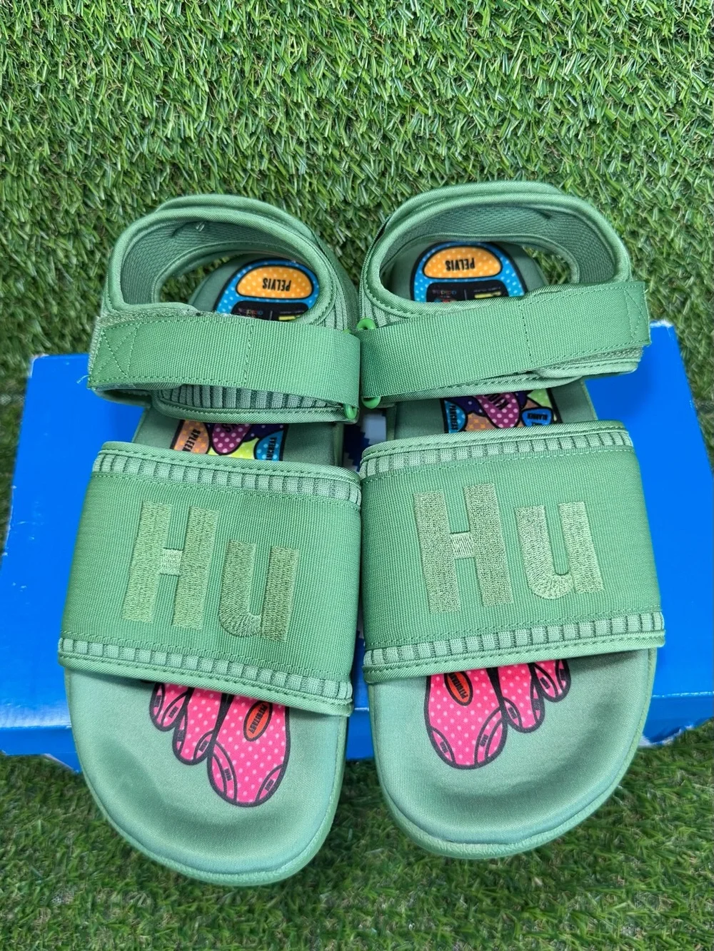 adidas PW Adilette 2.0 Pharrell Williams Green Hu Sandals Men Size 8 FU7611